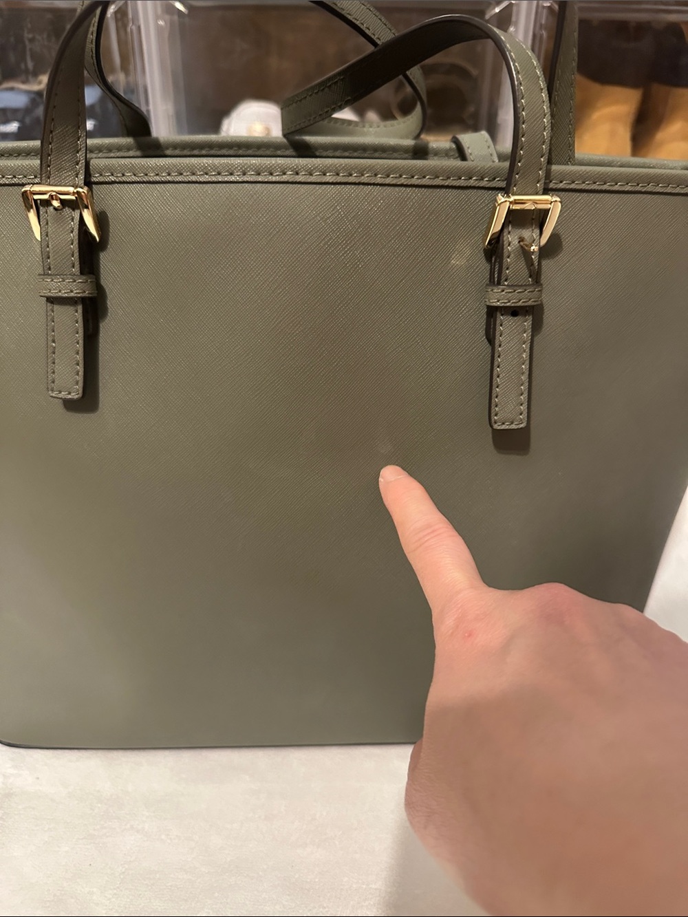 Michael Kors Olive Saffiano Leather Tote with Gold Accents - Picture 9 of 16